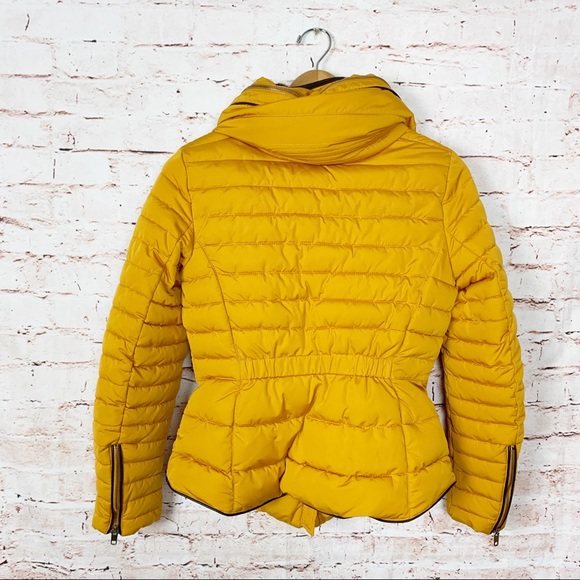 Zara Jackets & Coats Zara Mustard Yellow Puffer Belted Coat Size